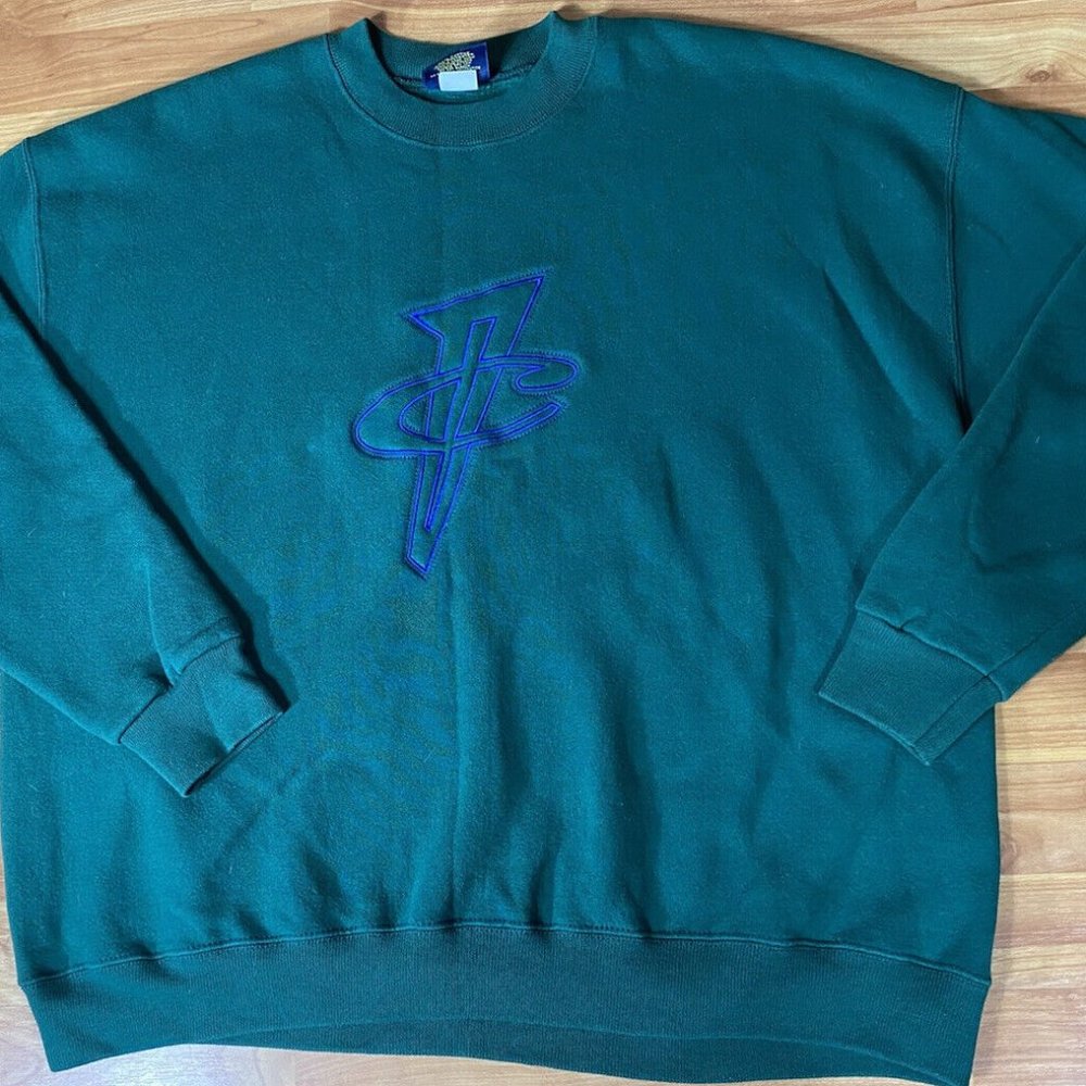 Vintage 90s Ivy Crew Men's XL Sweatshirt Made In USA Green Big Logo On Front GUC